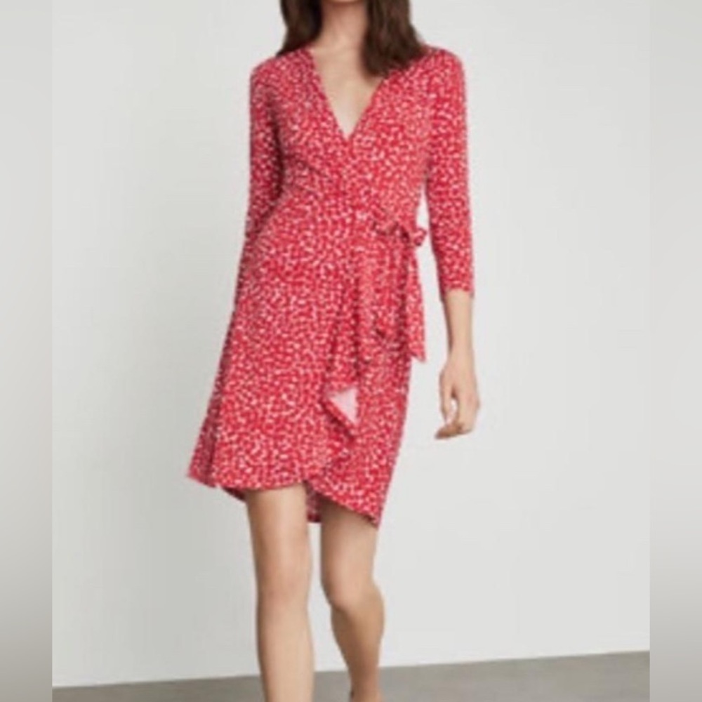 BCBGMAXAZRIA Abstract Red White Wrap Stretch Dress Size XS #1483